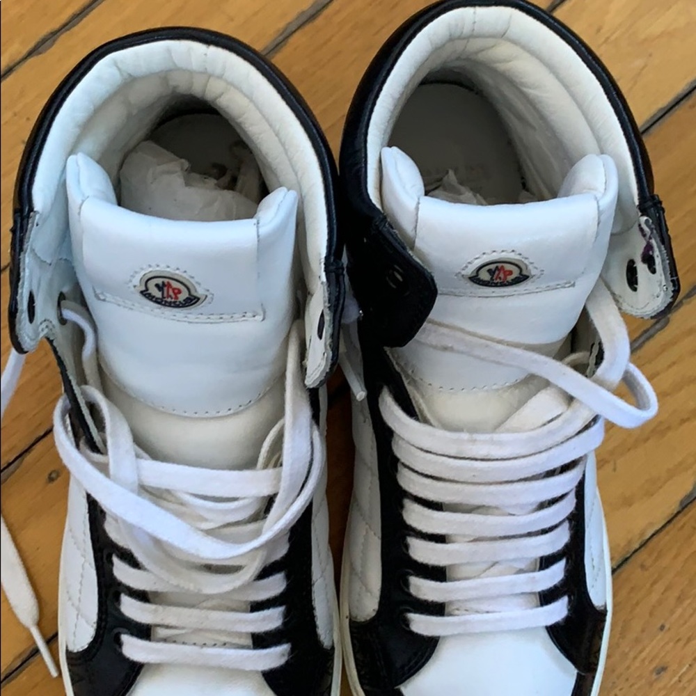 Moncler hi top sneaker in black & white size 37 - Picture 6 of 8